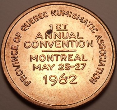 Huge 1st Annual Quebec Numismatic Convention Medallion~1962 Montreal~Free Ship