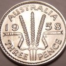 Gem Unc Silver Australia 1958 3 Pence~Excellent~Free Shipping
