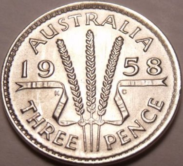 Gem Unc Silver Australia 1958 3 Pence~Excellent~Free Shipping