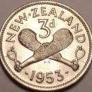 Gem Unc Silver New Zealand 1953 3 Pence~Crossed Patu~1st Year Ever This Type~F/S