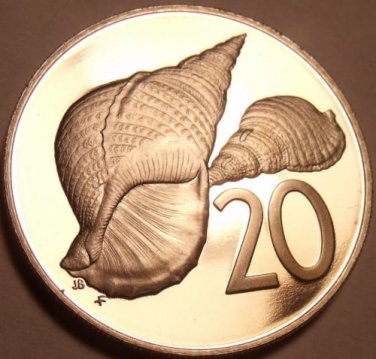 Large Rare Proof Cook Islands 1976 20 Cents~Pacific Triton Shell~18k Minted~Fr/S
