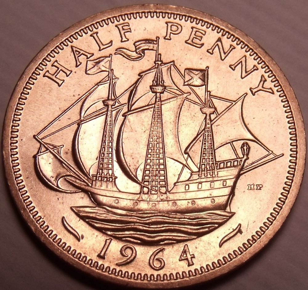 Unc Great Britain 1964 Half Penny~The Golden Hind~Fantastic~Free Shipping