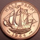 Unc Great Britain 1964 Half Penny~The Golden Hind~Fantastic~Free Shipping