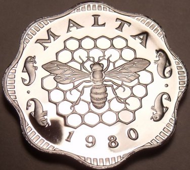 Rare Cameo Proof Malta 1980 3 Mils~Bee And Honeycomb~Only 3,451 Minted~Free Ship