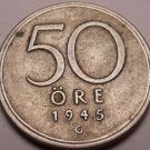 Silver Sweden 1946-G 50 Ore~See All Our Silver~Free Shipping
