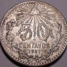 Large Silver Mexico 1907 50 Centavos~Curved 7 Variety~Free Shipping