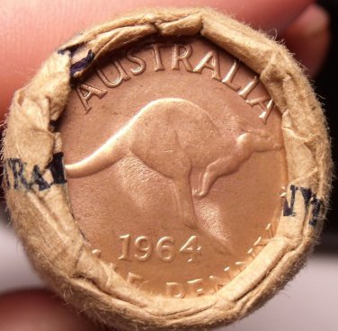 Rare Unc Original Roll (60 Coins) Australia 1964 Half Pennys~Kangaroo~FR/Ship