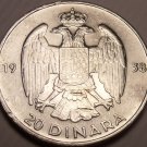 Silver Yugoslavia 1938 20 Dinara~Double Headed Eagle~Awesome~Free Shipping