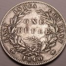 Large Rare East India Company 1840 Silver Rupee~Very Nice~Free Shipping