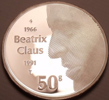 Rare Cameo Silver Proof Netherlands 1991 50 Gulden~34,700 Minted~Wedding~Fr/Ship