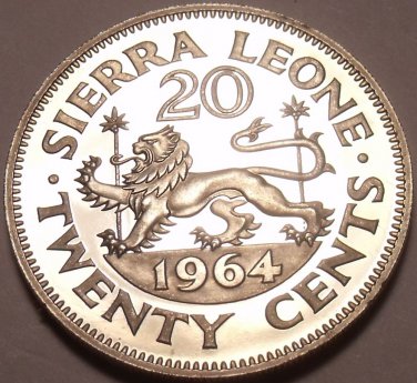 Large Rare Proof Sierra Leone 1964 20 Cents~10,000 Minted~Walking Lion~Free Ship