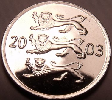 Gem Unc Estonia 2003 20 Senti~Three Lions Stacked~Excellent~Free Shipping