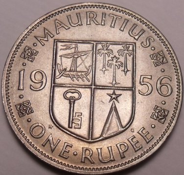 Large Gem Unc Mauritius 1956 Rupee~Fantastic~1st Year Ever~Free Shipping