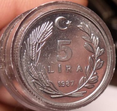 Gem Unc Roll (40 Coins) Turkey 1987 5 Lira Coins~Moon And Star~Free Shipping