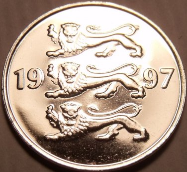 Gem Unc Estonia 1997 20 Senti~3 Czech Lions Stacked On Each Other~Free Shipping