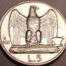 Rare Italy Au Silver 1927-R 5 Lire~Vittorio Emanuele III~Minted In Rome~Free Shi
