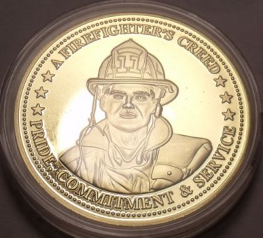 Huge Proof 24k Gold Plated Firefighters Creed Medallion~Pride, Service~Free Ship