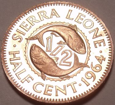 Rare Proof Sierra Leone 1964 Half Cent~10,000 Minted~Double Fish~Free Shipping