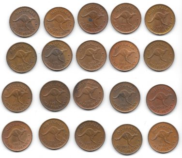 Scarce Unc Roll (20) Large Australia 1961 Half Penny's~Kangaroo~Free Shipping