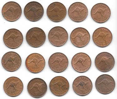 Scarce Unc Roll (20) Large Australia 1963 Half Penny's~Kangaroo~Free Shipping