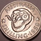 Gem Unc Silver Australia 1958 Shilling~Ram's Head~Excellent~Free Shipping