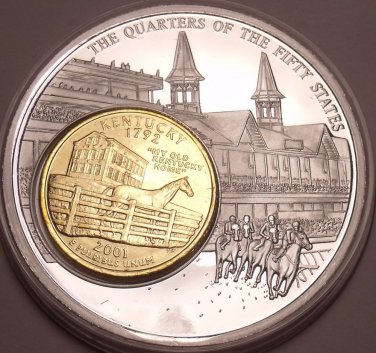 Massive 50mm Silver And Gold Plated Kentucky Derby State Quarter~Awesome~Fr/Ship