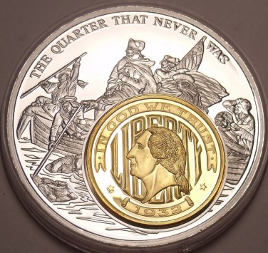 Massive 50mm Silver And Gold Plated The Quarter That Never Was Medallion~Fr/Ship