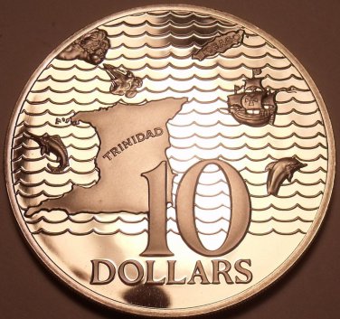 Rare Silver Proof Trinidad & Tobago 1973 $10.00~Only 24,000 Minted~Free Shipping