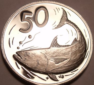 Large Cameo Proof Cook Islands 1972 50 Cents~Bonito Fish~1st Year Ever~Free Ship