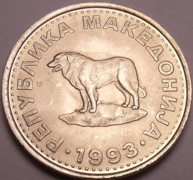 Gem Unc Macedonia 1993 1 Denar~Sheep Dog~1st Year For Coinage~Free Shipping