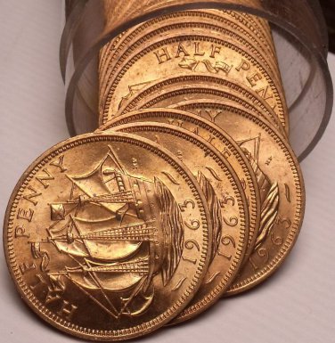 Unc Roll (20) Great Britain 1963 Half Pennys~The Golden Hind~Free Shipping