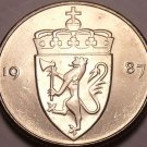 Gem Unc Norway 1987 50 Ore~Crowned Shield~Excellent~Free Shipping*