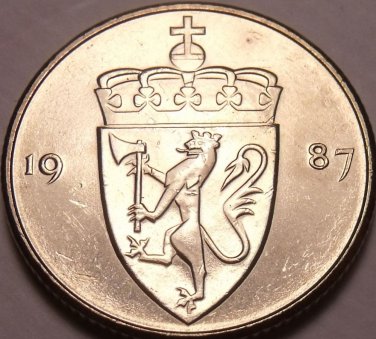 Gem Unc Norway 1987 50 Ore~Crowned Shield~Excellent~Free Shipping*