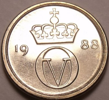 Gem Unc Norway 1988 10 Ore~Crowned Monogram~Free Shipping*