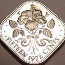 Rare Proof Bahamas 1972 15 Cents~Triangle Coin~Hibiscus~35,000 Minted~Free Ship