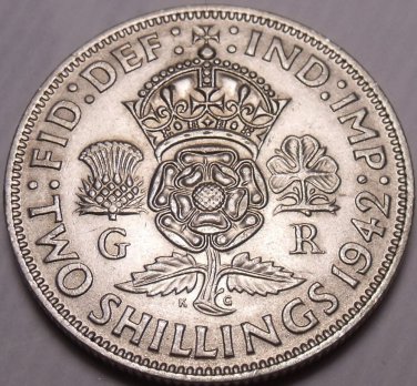 Silver Great Britain 1942 2 Shillings~See Our Silver Coins~Free Shipping