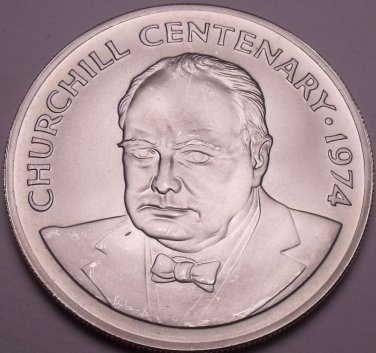 Extremey Rare Gem Unc Silver Cayman Islands 1974 $25~Churchill Centenary~Fr/Ship