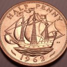 Unc Great Britain 1962 Half Penny~The Golden Hind~Fantastic~Free Shipping