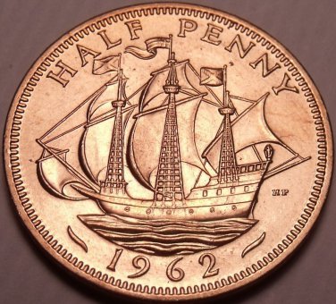 Unc Great Britain 1962 Half Penny~The Golden Hind~Fantastic~Free Shipping