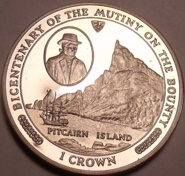 Gem Unc Isle Of Man 1989 Crown~Mutiny On The Bounty~Pitcairn Island~Free Ship