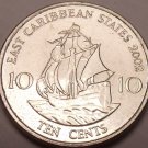 Gem Unc East Caribbean States 2002 10 Cents~Sir Frances Drakes Golden Hind~Fr/Sh