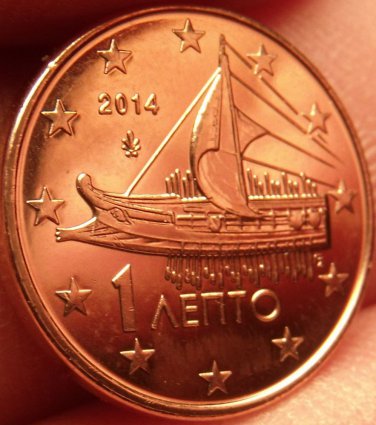 Gem Unc Greece 2014 1 Euro Cent~Ancient Athenian Trireme~Minted In Athens~Fr/Shi