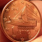Gem Unc Greece 2012 1 Euro Cent~Ancient Athenian Trireme~Minted In Athens~Fr/Shi