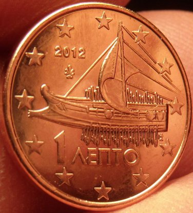 Gem Unc Greece 2012 1 Euro Cent~Ancient Athenian Trireme~Minted In Athens~Fr/Shi