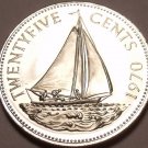 Rare Proof Bahamas 1970 25 Cents~Bahamian Sloop~Only 23,000 Minted~Free Shipping