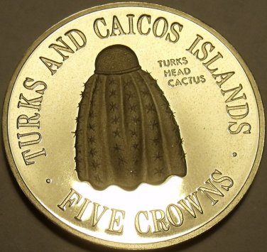 Extremely Rare Silver Prooof Turks  Caicos Islands 1975 5 Crowns~1,320 Minted~FS