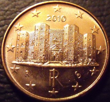 Gem Unc Italy 2010 1 Euro Cent~The Castle DelMonte~Excellent~Free Shipping