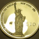 Silver Proof Liberia 2000 $10.00~Statue Of Liberty~Enlightening The World~Fr/Shi