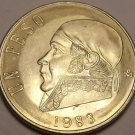 Large Unc Mexico 1983 Peso~Wide Date Variety~Last Year Ever Minted~Free Shipping