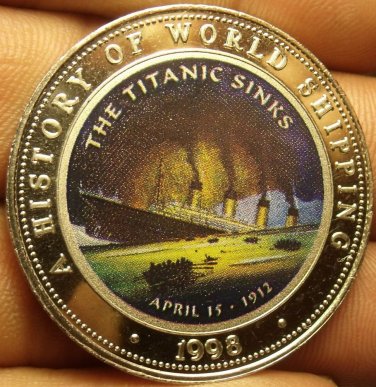 Proof Somalia 1998 25 Shillings~The Titanic Sinks April 15, 1912~Multicolored~FS